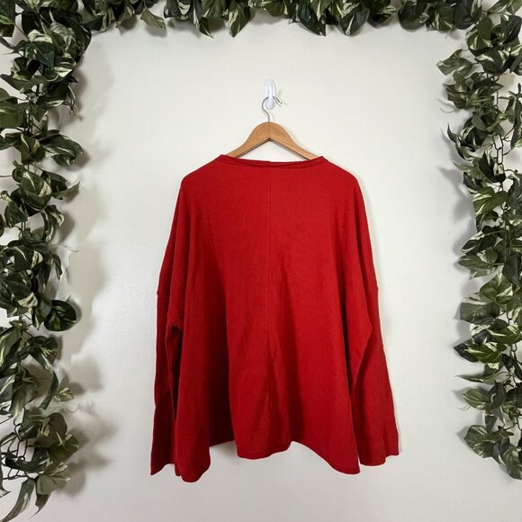 By Anthropologie Nori Waffle Knit Pullover Thermal Henley Sweater Rust NWT Sz L - Picture 2 of 9